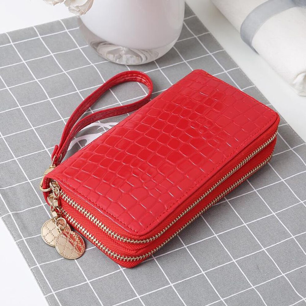 (red) Colorful Women Double Zipper Wallets Ladies Wallet Fashion Wallet Female Long Design Handbag Phone Bag