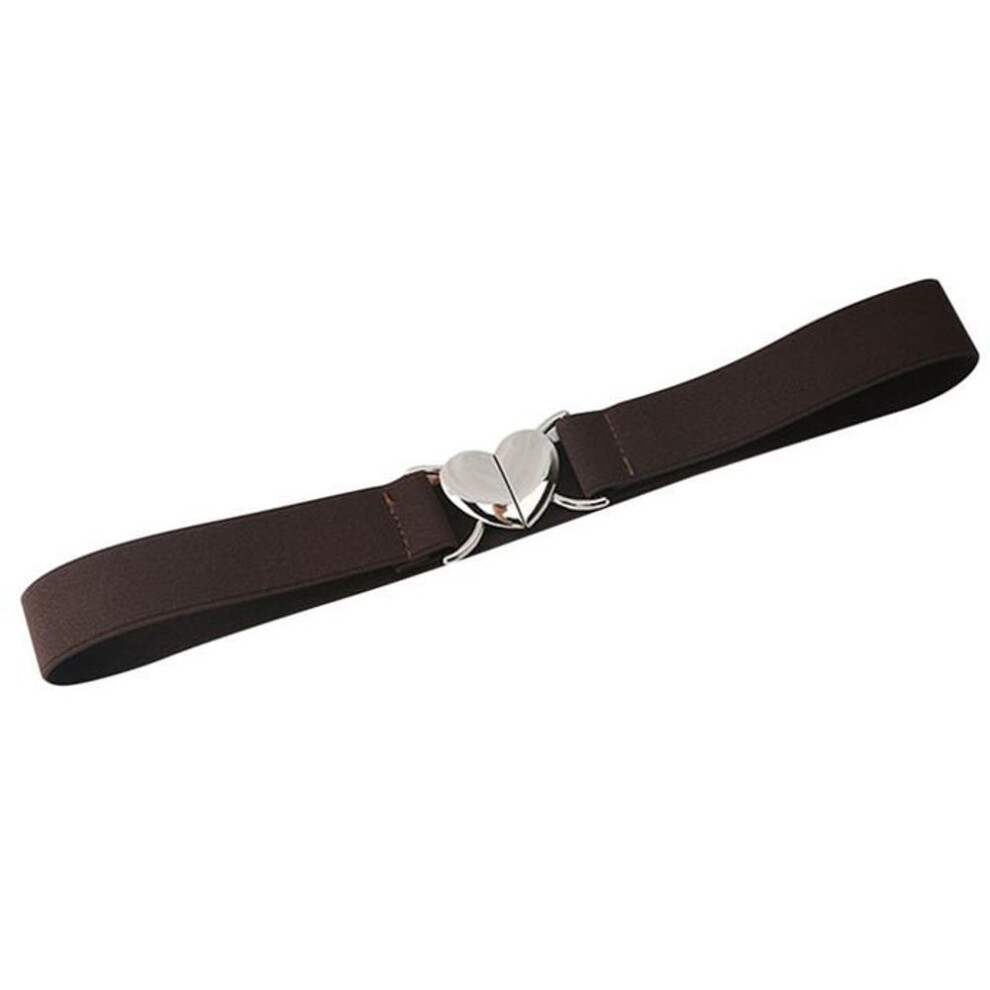 (coffee) Women Elastic Belts Love Heart Metal Buckle Waist Dress Coat Sweater Decorative Waistband Accessories