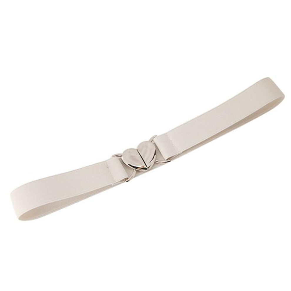 (white) Women Elastic Belts Love Heart Metal Buckle Waist Dress Coat Sweater Decorative Waistband Accessories