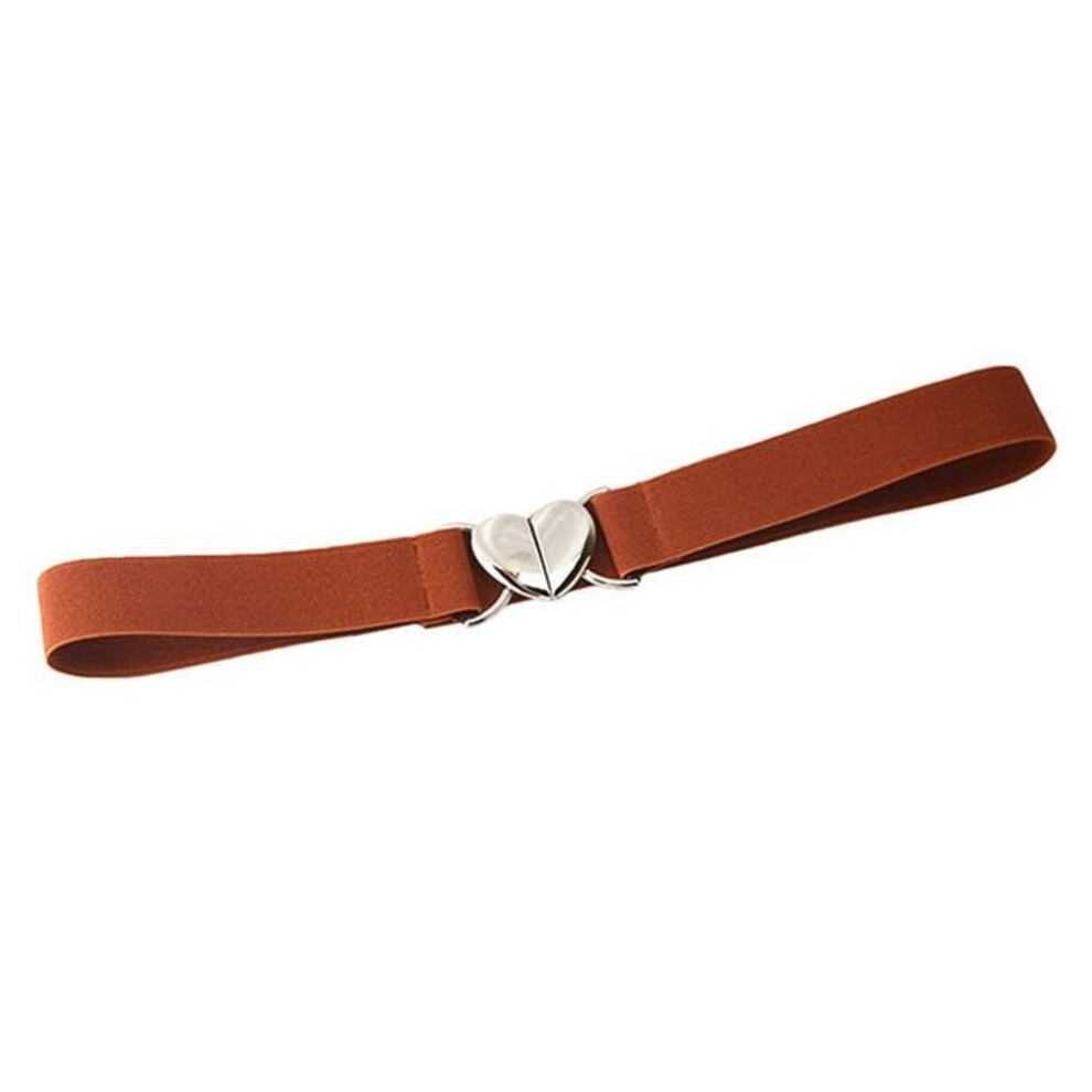 (light brown) Women Elastic Belts Love Heart Metal Buckle Waist Dress Coat Sweater Decorative Waistband Accessories