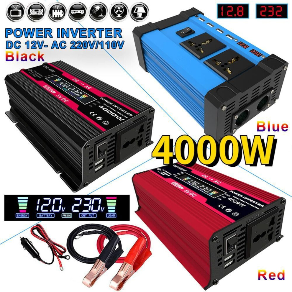 (blue, 12V-AC220V) Car Inverter 10000w Peak Power Voltage Converter Transformer Dc 12v/24v To Ac 110v/220v Outdoor Camping Solar Inverter