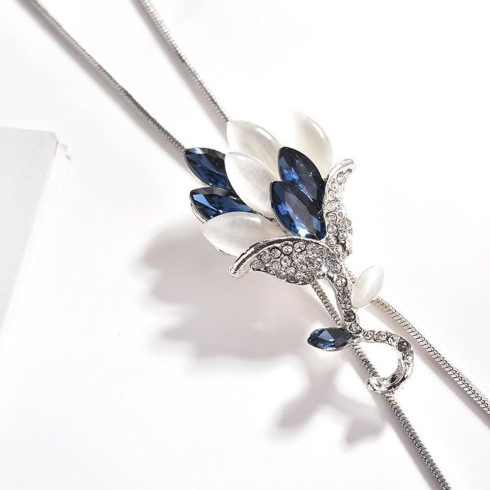 (blue,white) Tassel Necklace Long Temperament Lady Pendant Accessories Dress Sweater Korean Jewelry Necklace