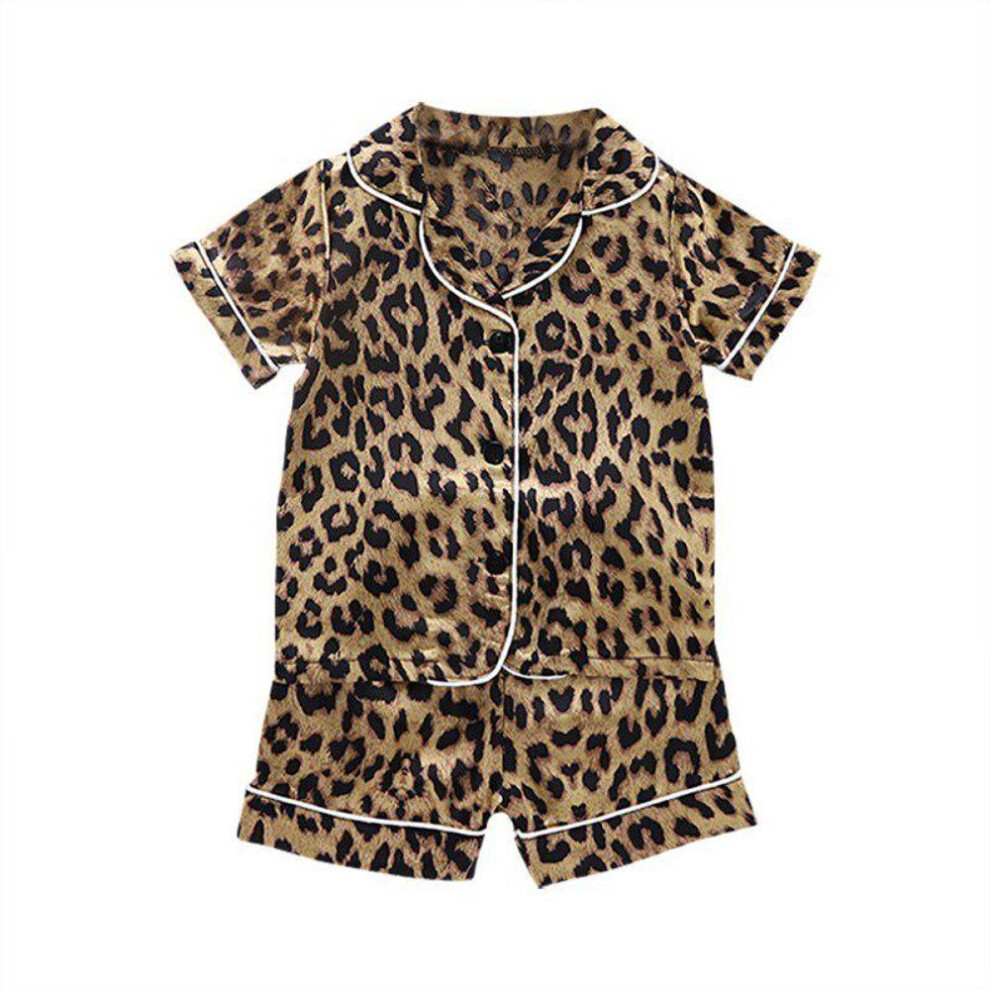(L) Pijamas Ni?os Baby Kids Boys Leopard Print Outfits Set Short Sleeve Blouse Tops+shorts Sleepwear Pajamas