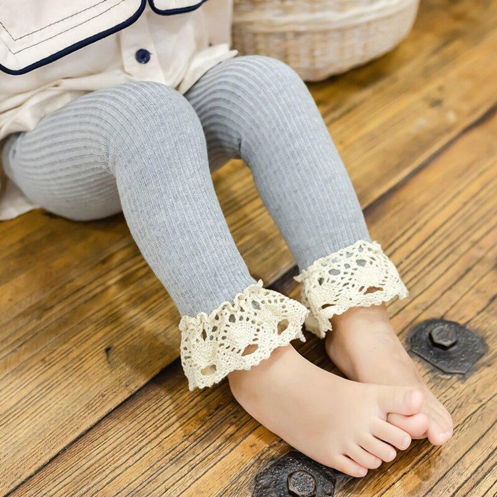 (light grey, S) Autumn Winter Kids Girls Knitted Leggings Children Lace Design Legging