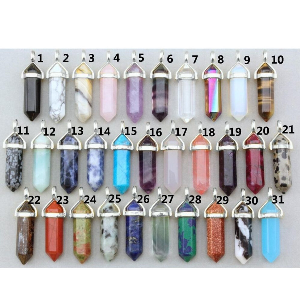 (12 - Colourful Amazonite) Boho Silver Cap Crystal Quartz Healing Point Chakra Gemstone Natural Stone Pendant For Necklace