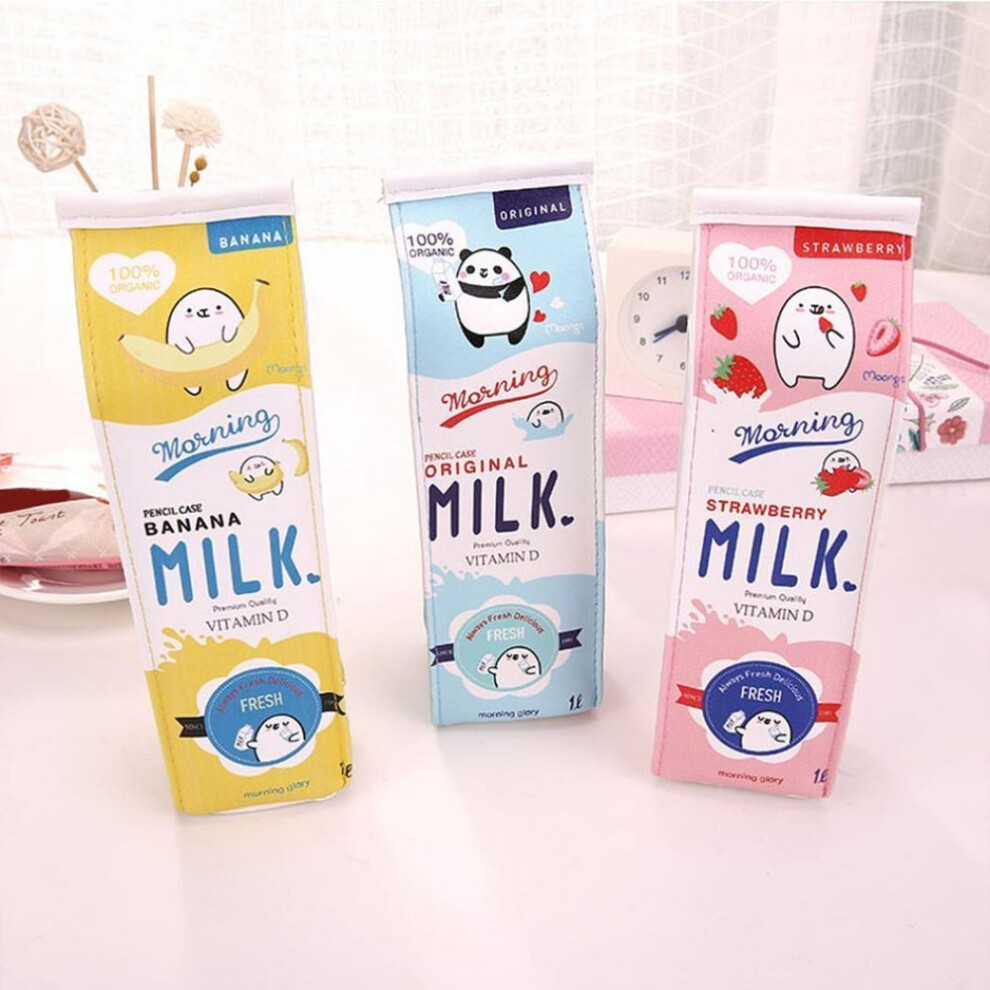 (pink) Fashion Creative Milk Box Pen Pencil Case Pouch Makeup Bag Toiletry Organizer