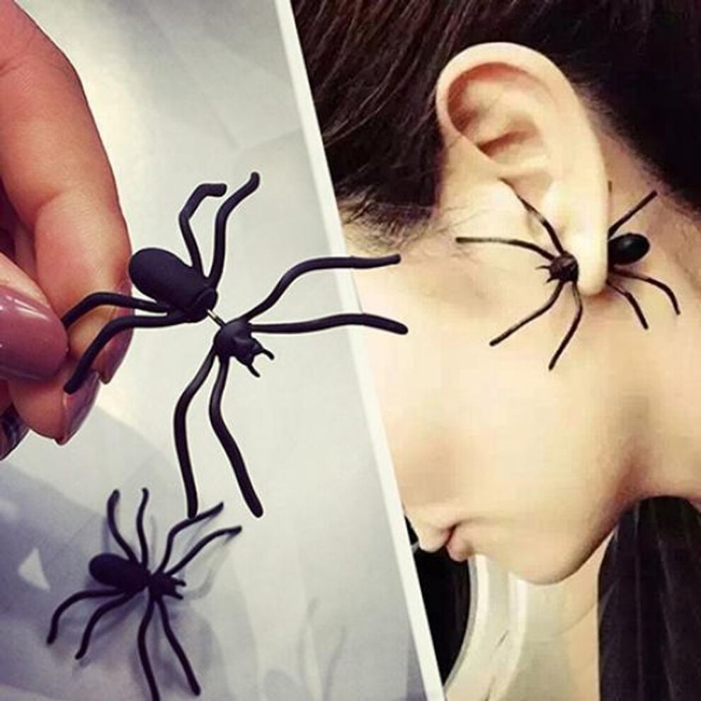 (One Size) Boy Girl 1 Pc Funny Weird Big Black Spider Ear Stud Punk Style Earring Jewelry