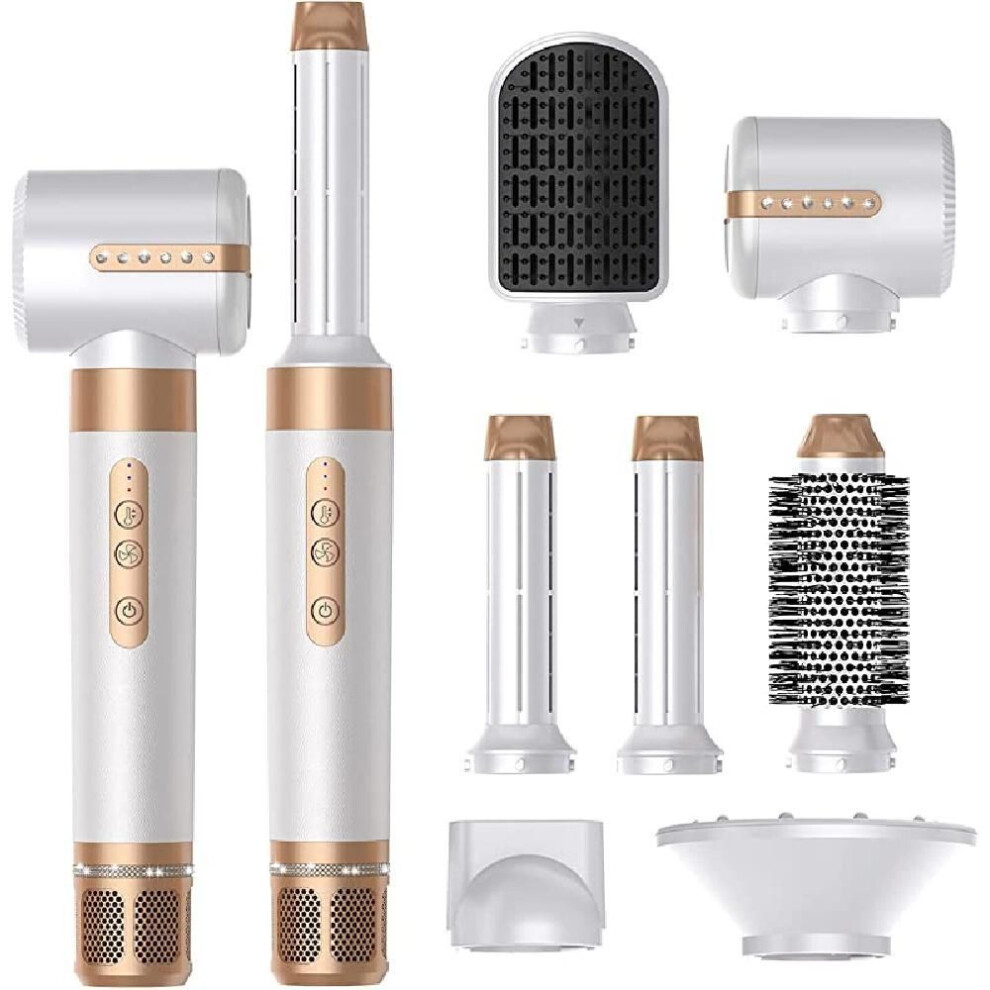 (white, EU Plug) 7 in 1 Detachable Hair Styling Tools,Ionic Hair Dryer with Diffuser, Air Hair Curlers, Hot Air Brush Curling Brush, Hair Straightener Brush