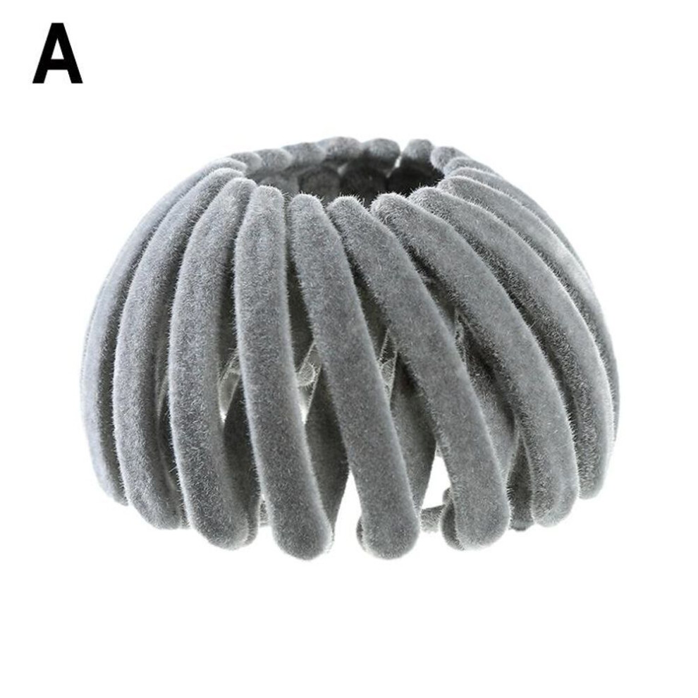 (grey) 7 Colors Velvet Bird Nest Hair Claw Horsetail Buckle Solid Expanding Hair Clip For Women Girls Ponytail Hair Accessories