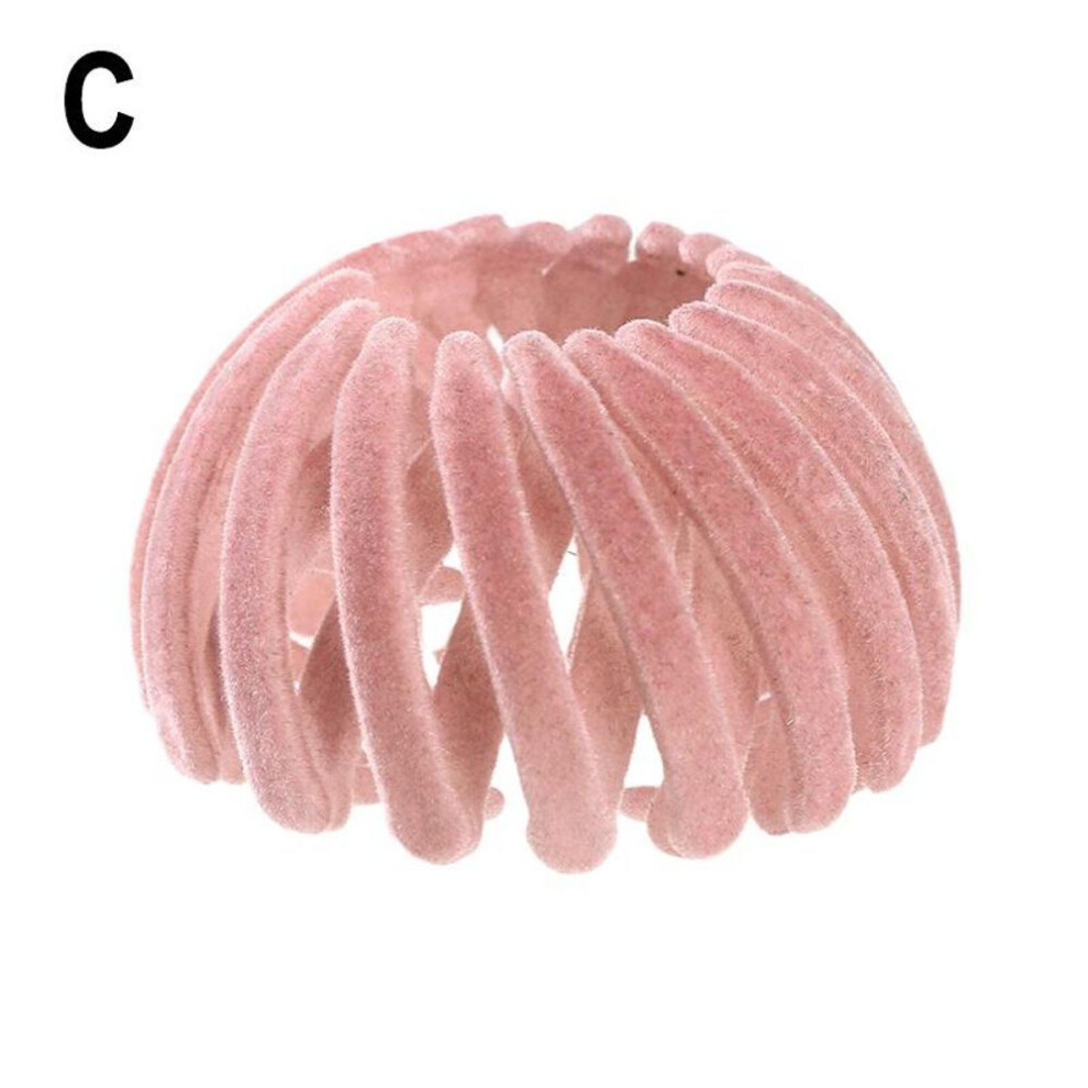 (pink) 7 Colors Velvet Bird Nest Hair Claw Horsetail Buckle Solid Expanding Hair Clip for Women Girls Ponytail Hair Accessories
