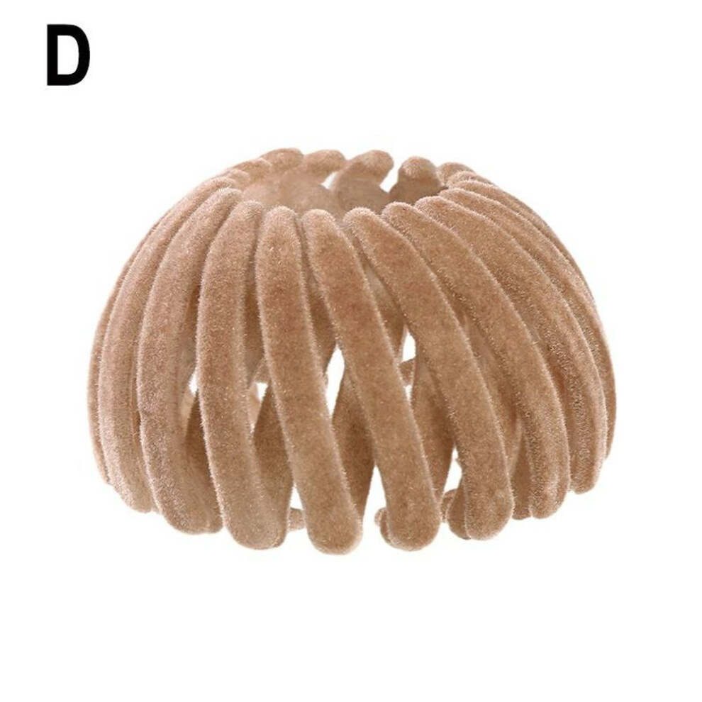(tan) 7 Colors Velvet Bird Nest Hair Claw Horsetail Buckle Solid Expanding Hair Clip for Women Girls Ponytail Hair Accessories