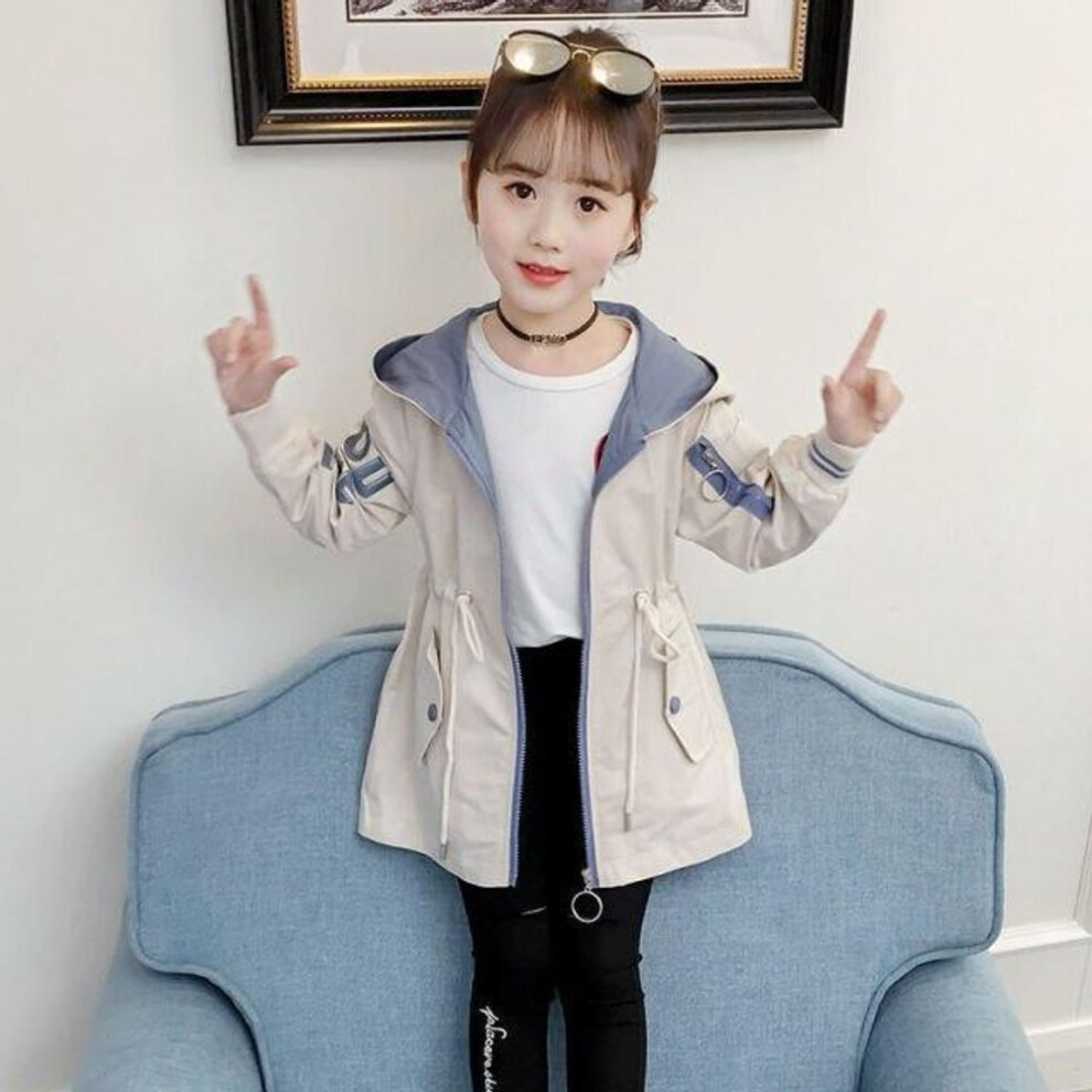 (beige, 160cm) Spring Autumn Long Sleeve Hooded Jacket For Girls  Windbreaker Girls Children Teenage Kids Clothes