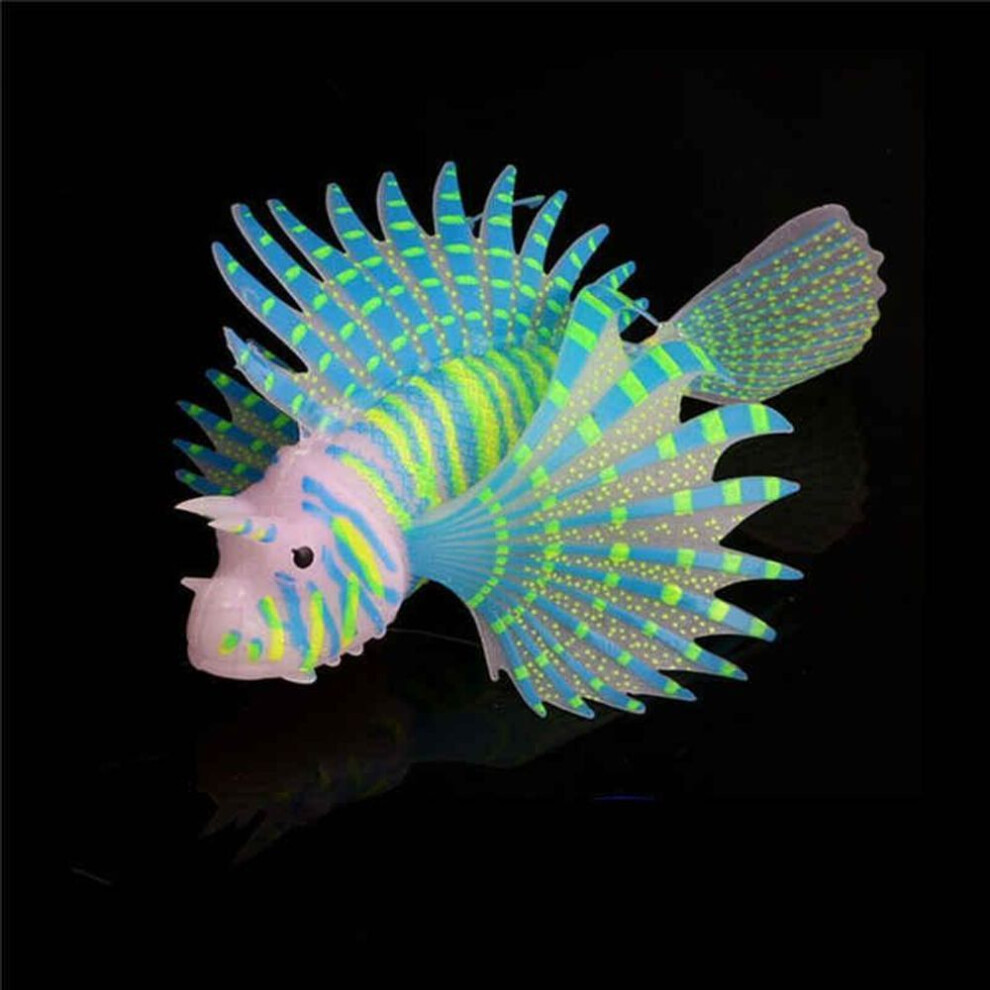 (blue) Artificial Luminous Lionfish Fish Tank Aquatic Landscape Silicone Jellyfish Fish