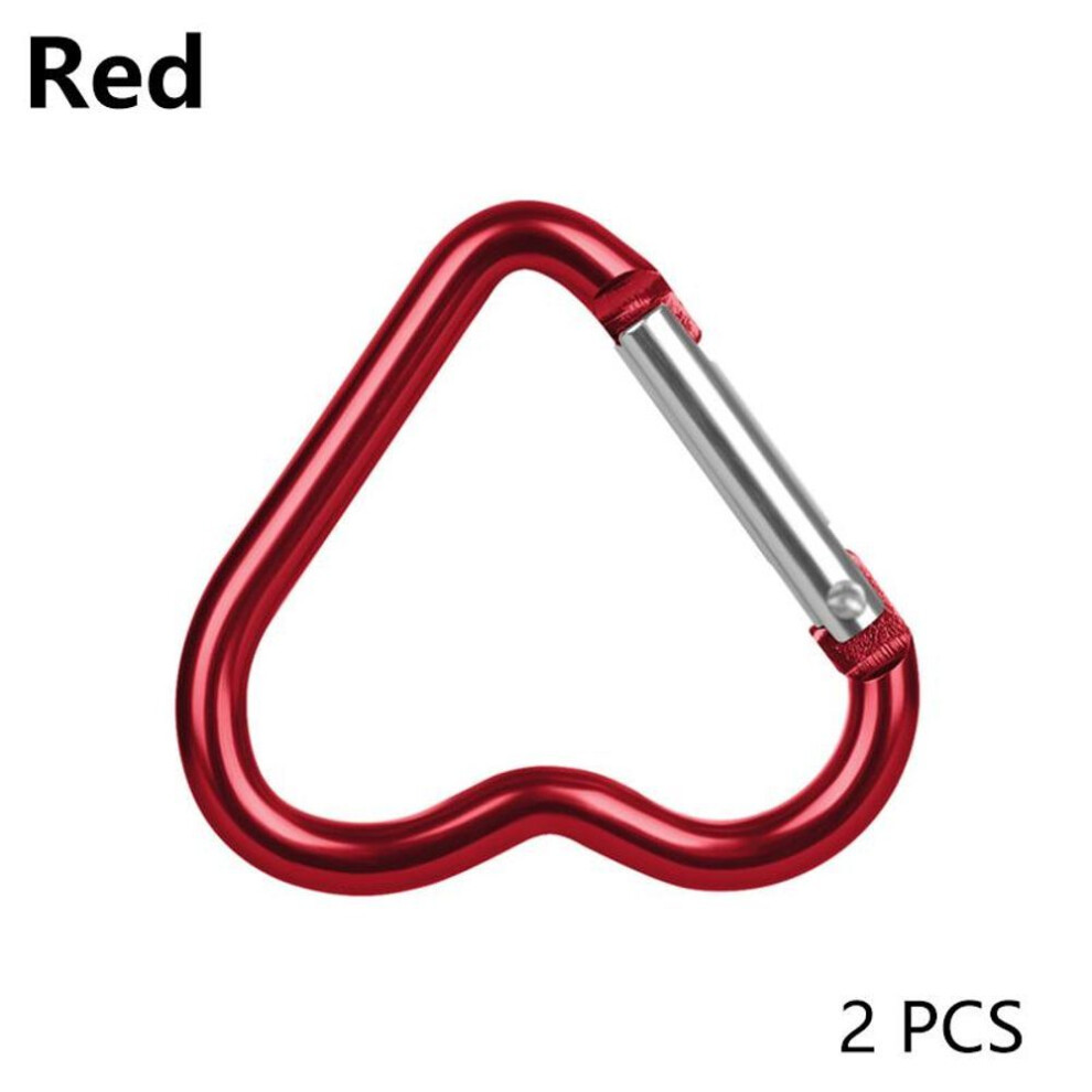(red) 2pcs Bag Accessories Aluminum Keyring Hook Outdoor Heart-shaped Keychain Clip Carabiner 2 Inch