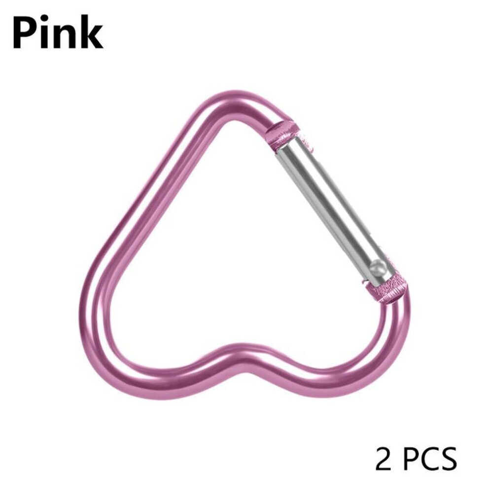 (pink) 2Pcs Bag Accessories Aluminum Keyring Hook Outdoor Heart-shaped Keychain Clip Carabiner 2 inch