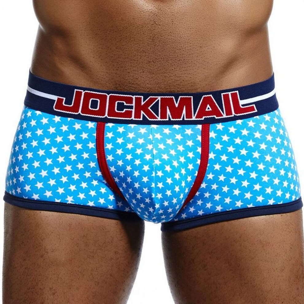 (blue, M) Boxer Jockmail Star Print Low-rise Cotton Breathable Sports Men&apos;s Underwear