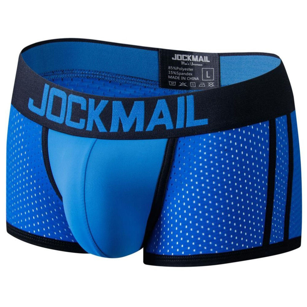(blue, L) Boxer Jockmmail Breathable Mesh Material Contrast Design Sports Fitness Summer Low-rise Men&apos;s Underwear