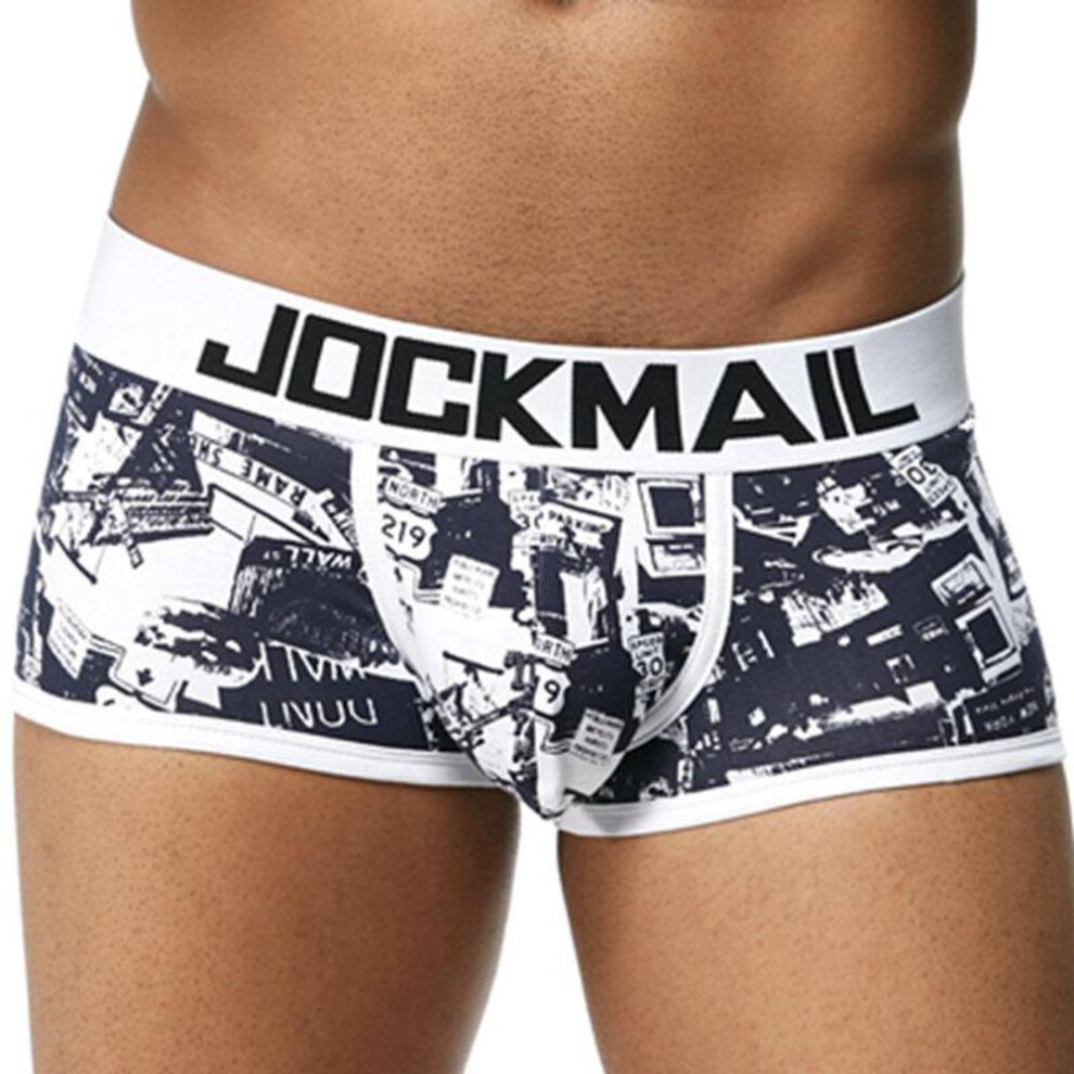 (navy blue, M) Boxer Men&apos;s Underwear Comfortable Breathable Low Waist Boxer Underwear Leaf Printed Fitness Pants