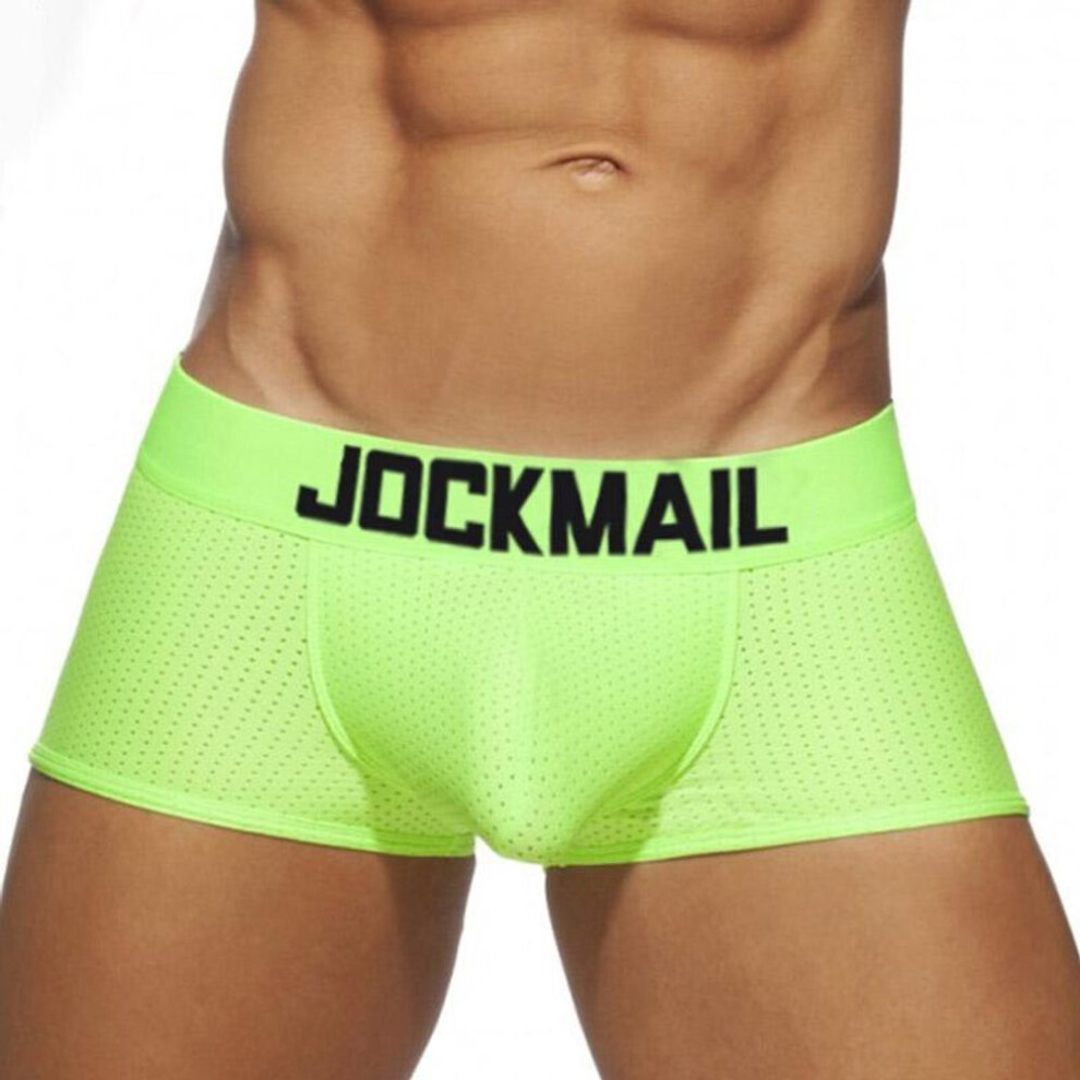 (green, M) Boxer JOCKMAL Nylon Mesh Breathable Men&apos;s Underwear Low Waist Neon Colour Fashion Trunks Sports Underpants JM465