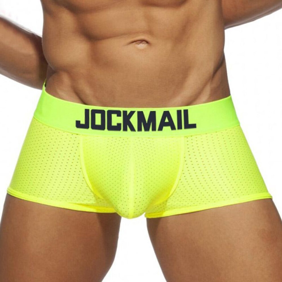 (yellow, L) Boxer JOCKMAL Nylon Mesh Breathable Men&apos;s Underwear Low Waist Neon Colour Fashion Trunks Sports Underpants JM465