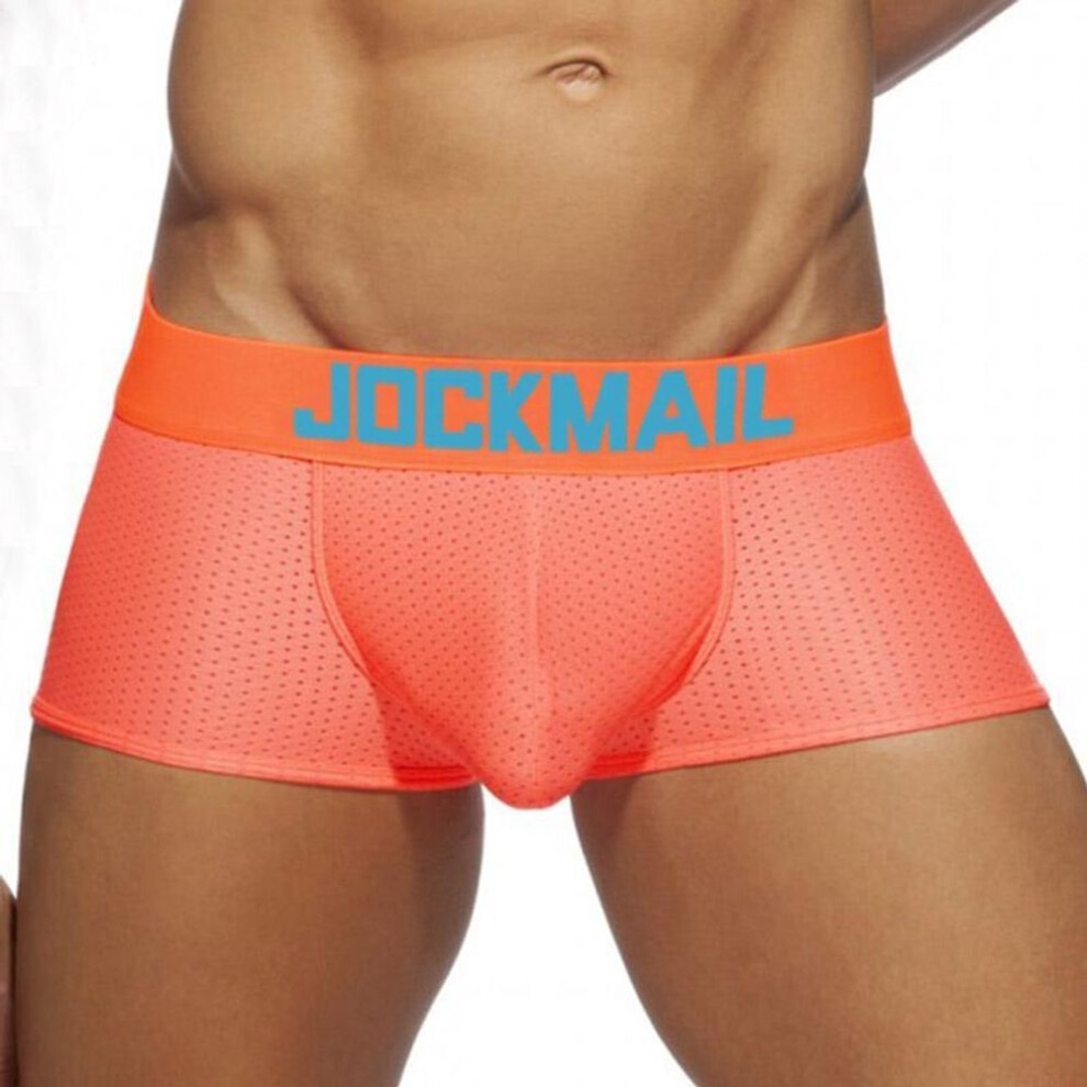 (orange, XL) Boxer Jockmal Nylon Mesh Breathable Men&apos;s Underwear Low Waist Neon Colour Fashion Trunks Sports Underpants Jm465
