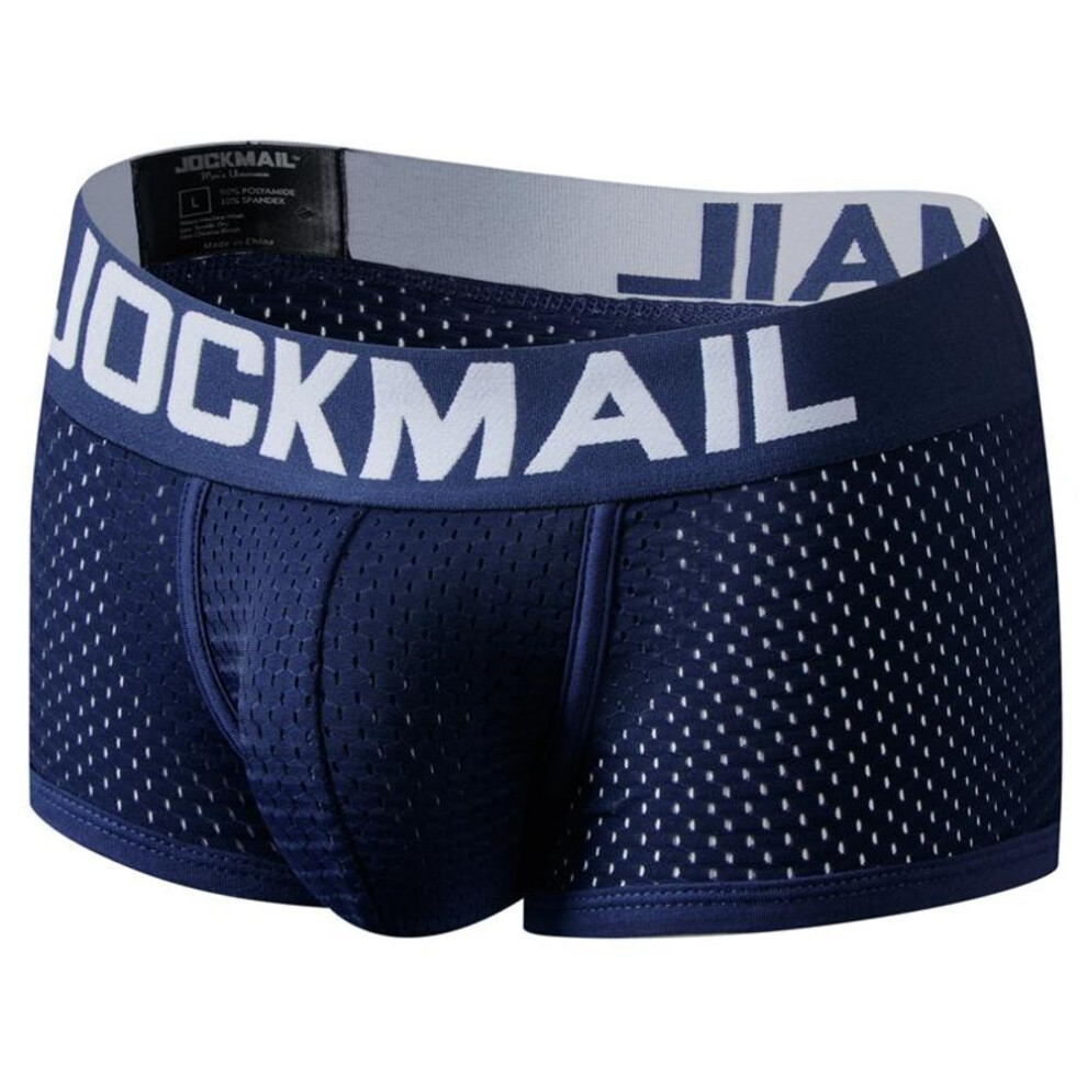 (navy blue, M) Jockmail Mesh Quick-drying Pants Men&apos;s Boxer Shorts Ice Silk Breathable Youth Quadrangular Trousers Men&apos;s Guard Trousers Tide