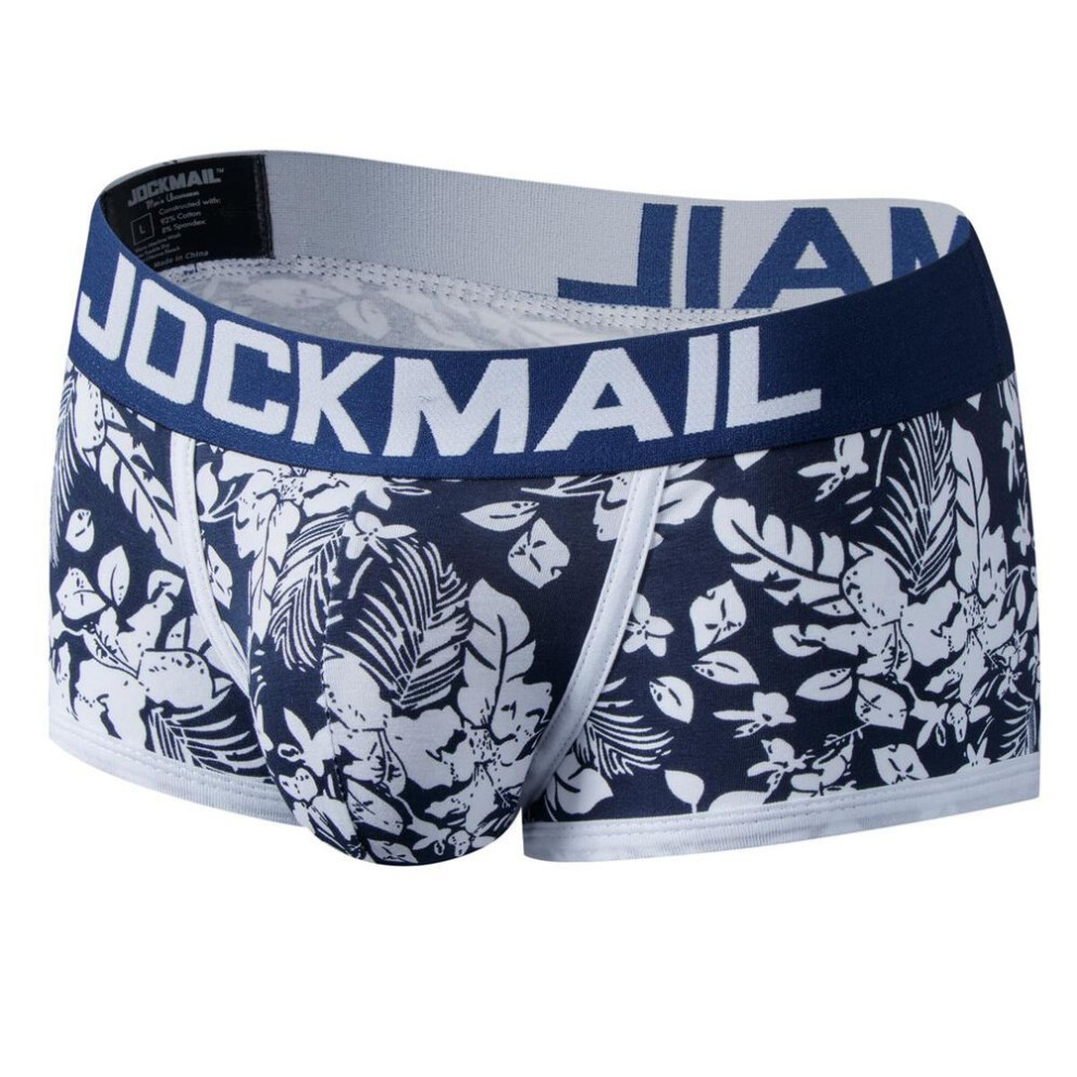 (navy blue, XL) Boxer Jockmail Star Print Low-rise Cotton Breathable Sports Men&apos;s Underwear