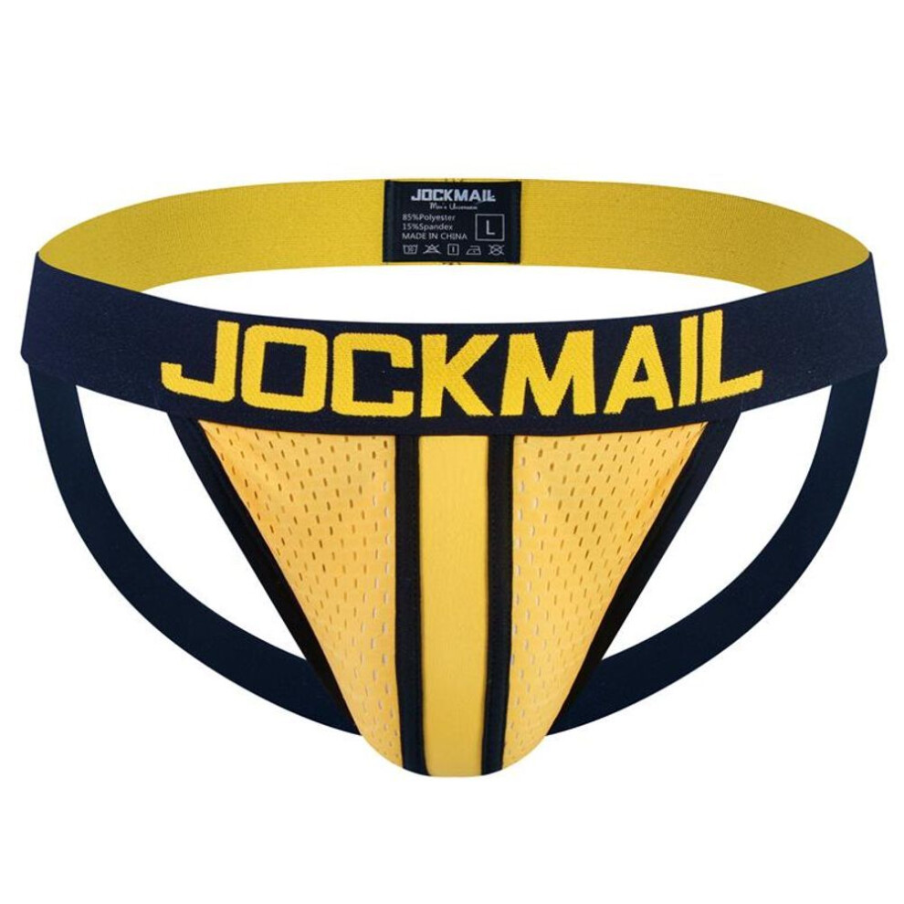 (yellow, M) Jockstraps Jockmail Low-rise Mesh Breathable Men&apos;s Thong Underwear