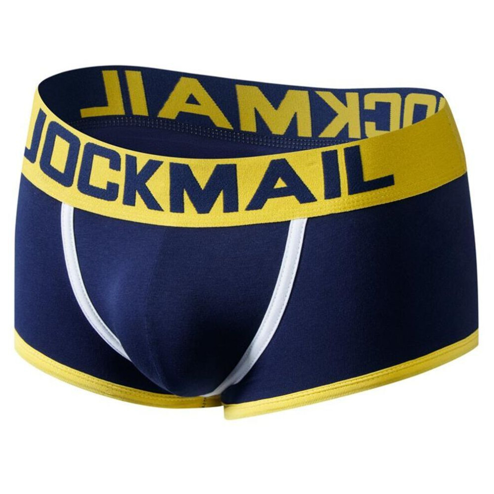 (navy blue, M) Boxer Jockmail Colour Block Design Low Rise Open Back Men&apos;s Briefs Breathable Sports Trunks Underpants
