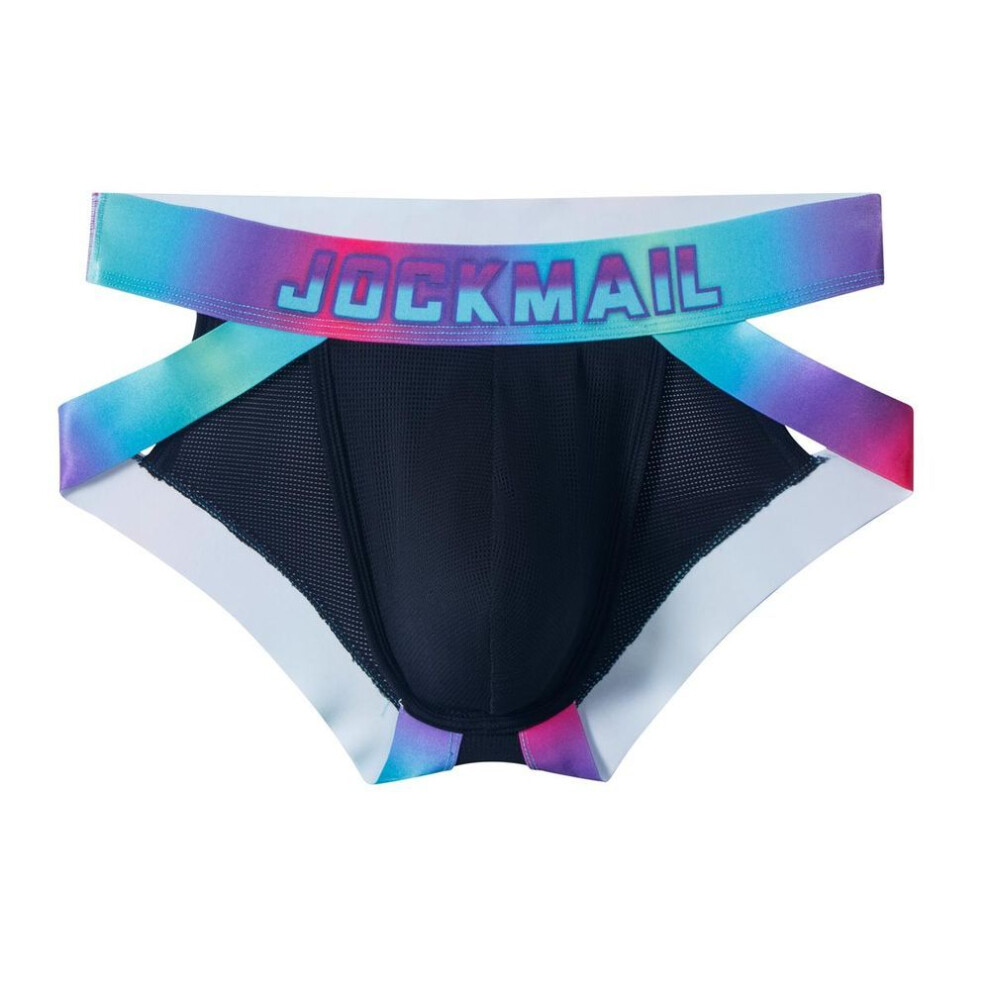 (black, XL) Briefs Jockmail Nylon Mesh Breathable Low Waist Sports Men&apos;s Underwear