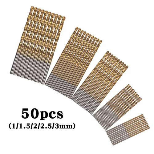 50 pieces bits --- 1-3mm Small Micro HSS Pro Titanium Coated Drill Bits Set Metal Wood Plastic Drill Bits