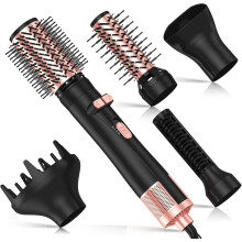 (Black-gold) Hair Dryer Brush Set 5 in 1, Rotating Hair Dryer Brush, Straightener Hot Brush, Hot Air Styler with Hair Diffuser & Concentrator
