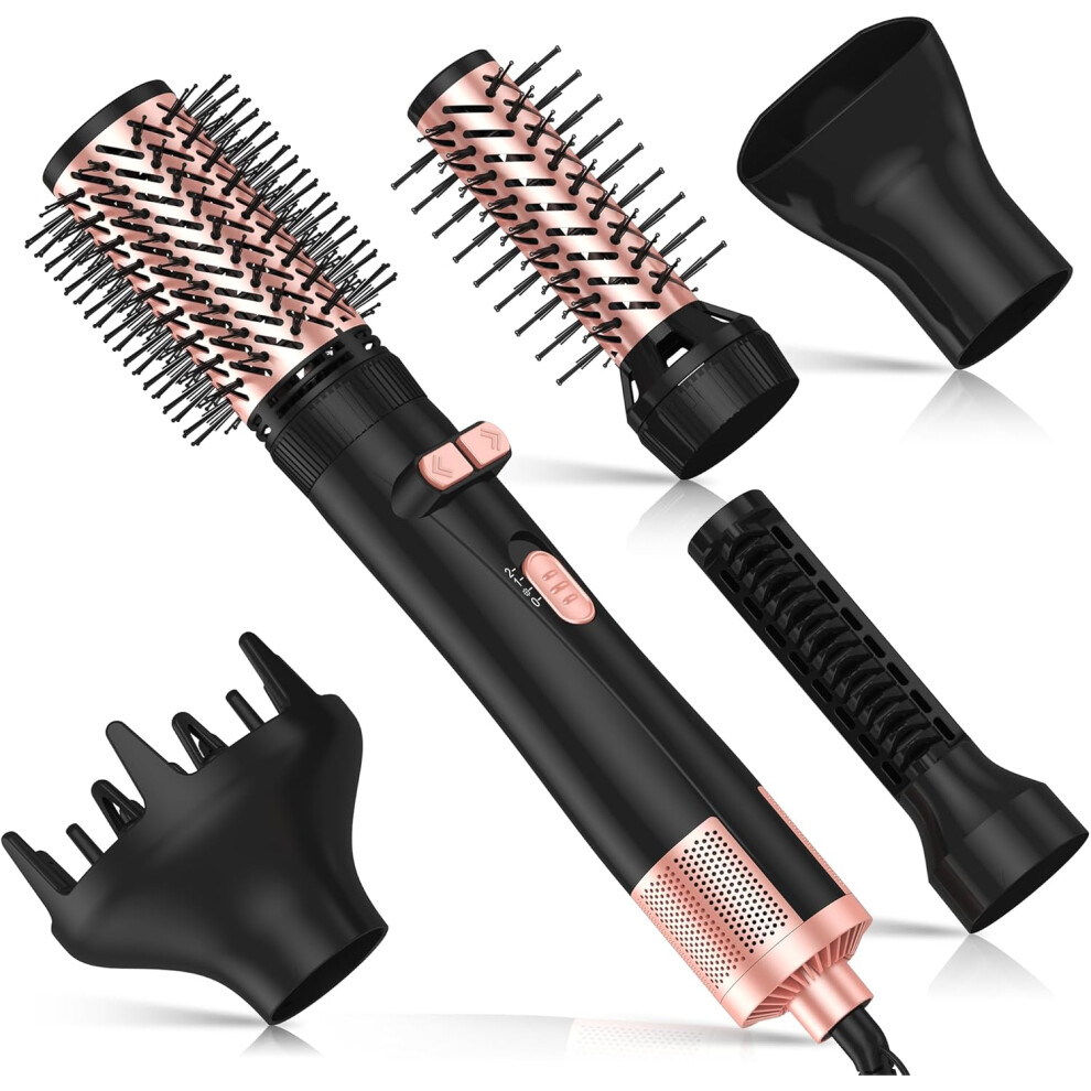 (Black-gold) Hair Dryer Brush Set 5 in 1, Rotating Hair Dryer Brush, Straightener Hot Brush, Hot Air Styler with Hair Diffuser & Concentrator