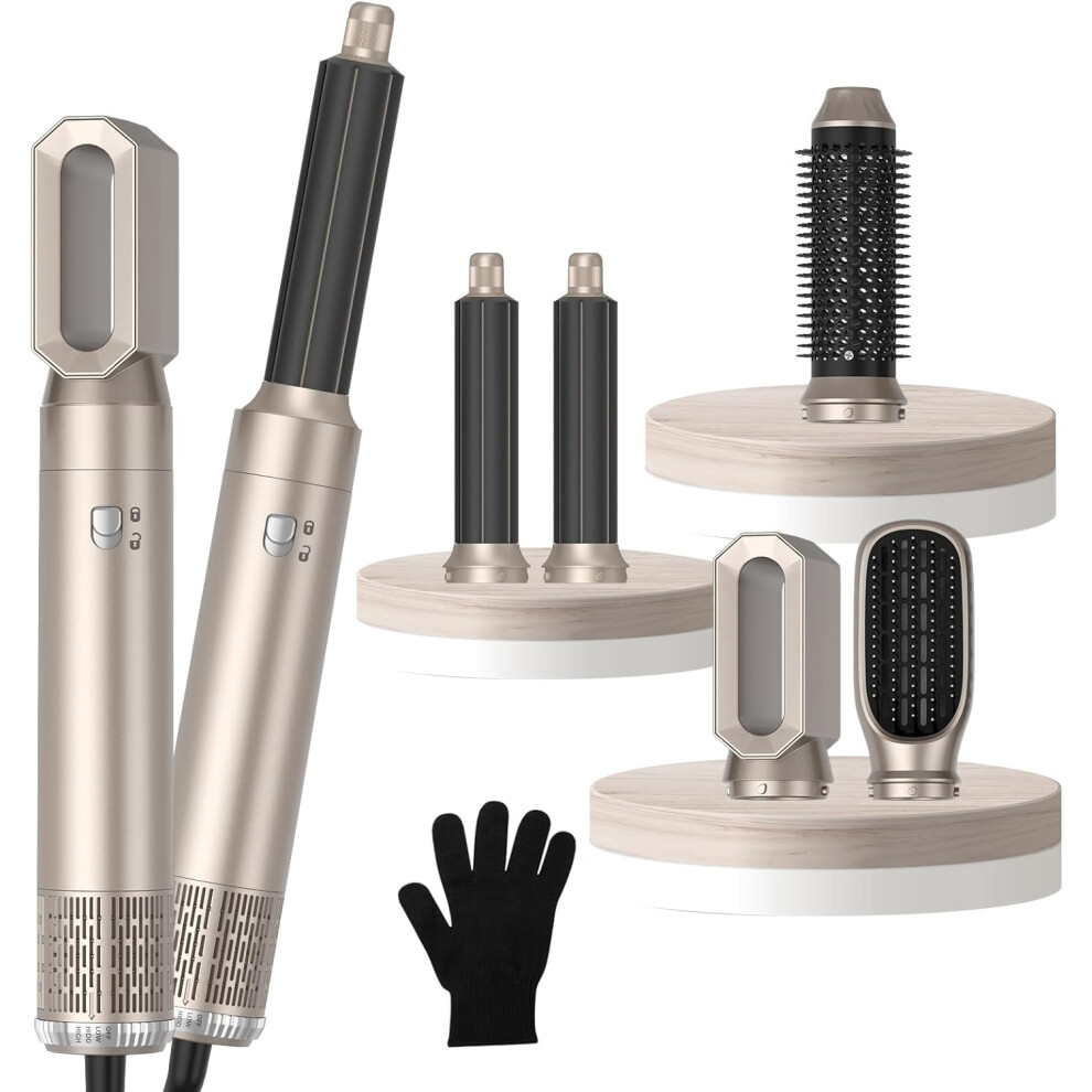 (Gold) 5 in 1 1000w Hair Dryer Brush,30mm Air Curler, Detachable Styler Tools for Drying Curling Straightening,3 Wind Speed and Temperature