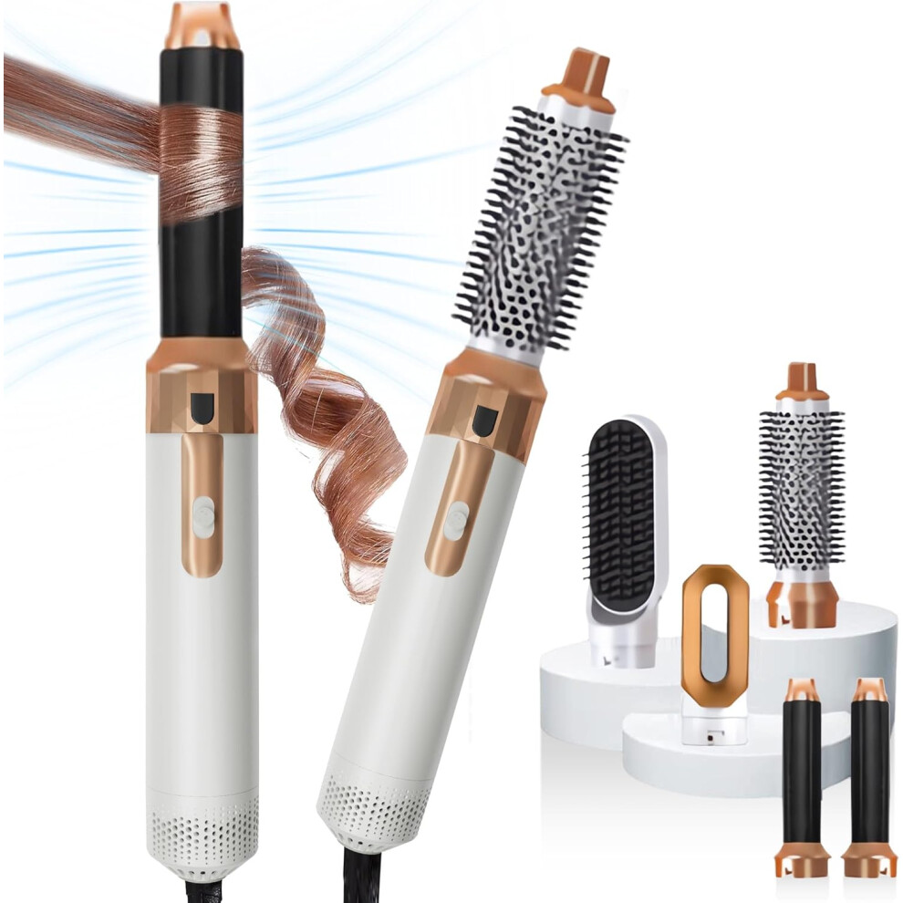 (Gold&white) New Updated 5 in 1 Hair Styler, Hot Air Brush, Hair Dryer Brush, Hair Curler, Air Styler, Hair Dryer Set - Perfect for Volumizing, Straightening