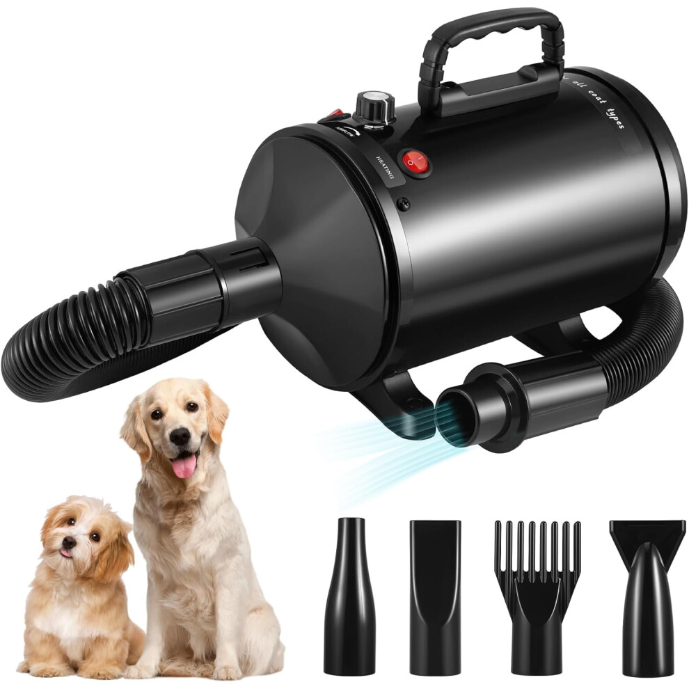 Dog Hair Dryer Blaster, 3200W Pet Grooming Hair Dryer, Dog Grooming Vacuum Blow Dryer, Dog Blower Dryer with 4 Different Nozzles, Stepless Speed