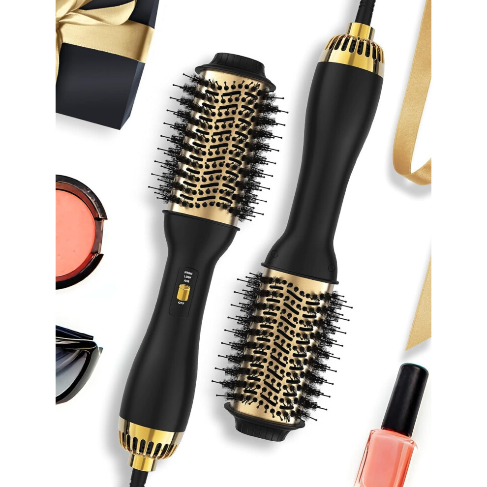 (Black Gold) One-Step Hair Dryer Brush,Blow Dryer Brush with Negative Ions & Volumizer, Blow Lightweight Hot Air Brush for Mid to Long Hair,Drying, Straightening