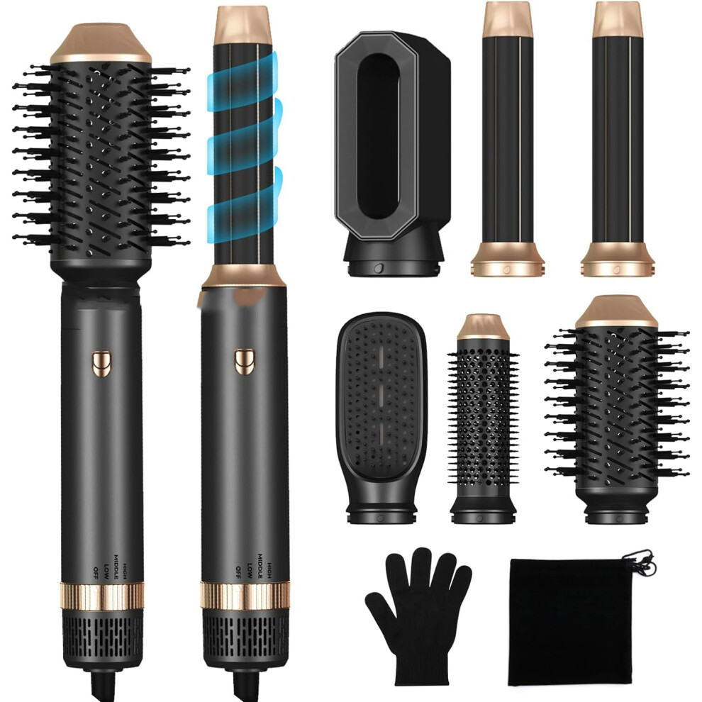 (Black) Hair Dryer Brush 6 in 1, Hair Styler with Brush Massage Brush, Hair Curlers Hot Air Styler, Hot Air Brush Set for All Hair Types