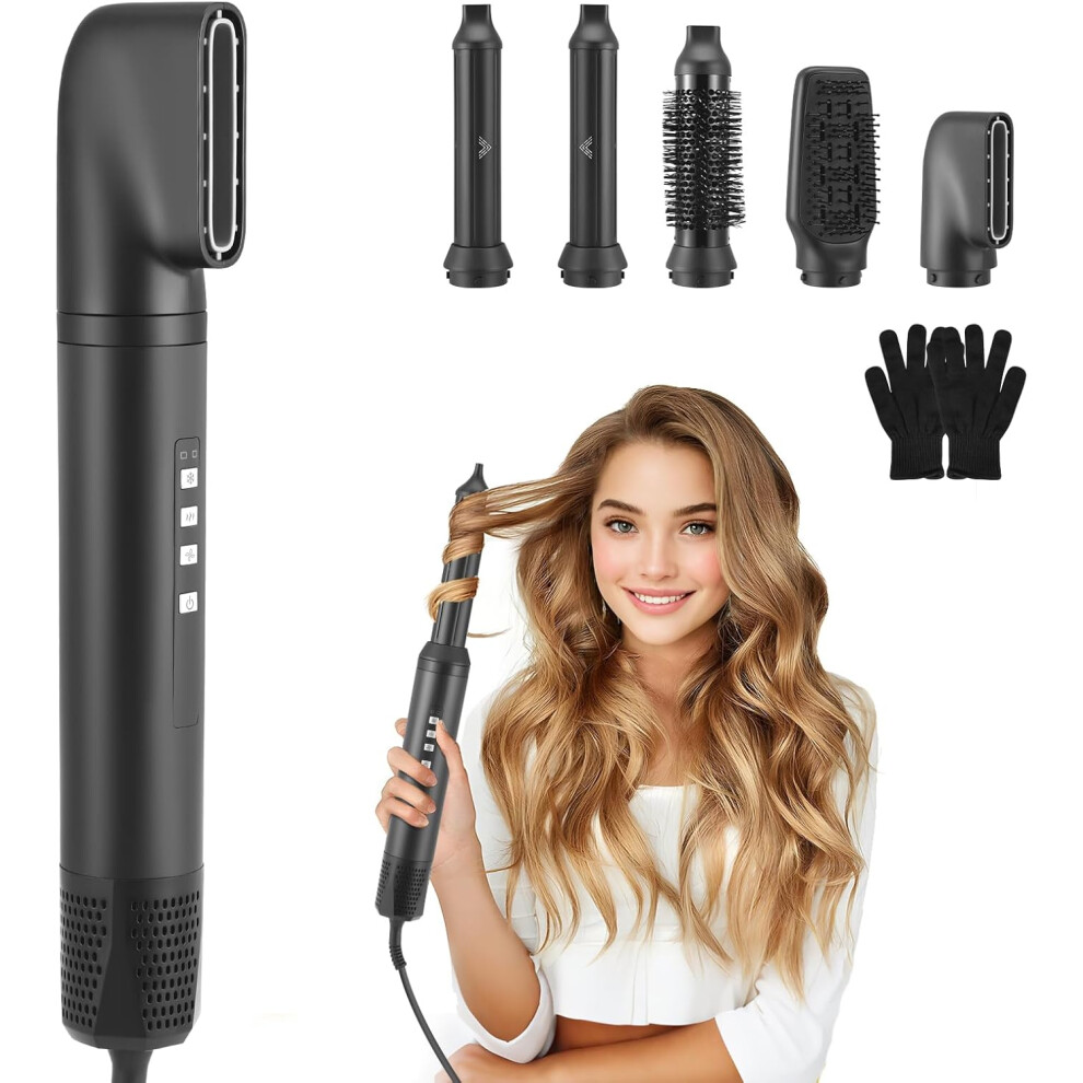 5 in 1 Magic Styler Set Electric Hair Dryer Brush Negative Ionic Hair Styler Hot Air Brush with Auto Wrap Curlers, Hair Types Fast Drying Curling