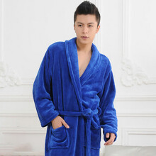 (Royal Blue, M) Women Coral Men Fleece Warm Bathrobe Night Gown Flannel Kimono Robe Winter