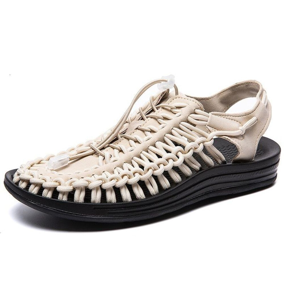 (brown, 39) Summer Men&apos;s Casual Beach Shoes Knitted Sandals Couple Sandals Roman Sandals Outdoor Hollow-out Large Size Hiking Shoes