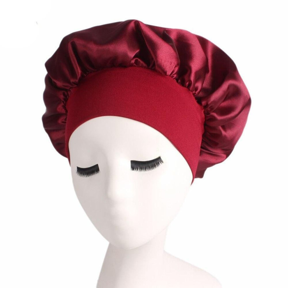 (burgundy) Women&apos;s Satin Solid Sleeping Hat Night Sleep Cap Hair Care Bonnet Nightcap For Women Men Unisex Cap