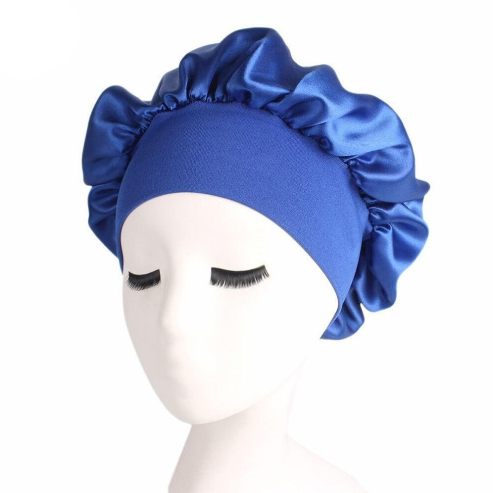 (blue) Women&apos;s Satin Solid Sleeping Hat Night Sleep Cap Hair Care Bonnet Nightcap For Women Men Unisex Cap