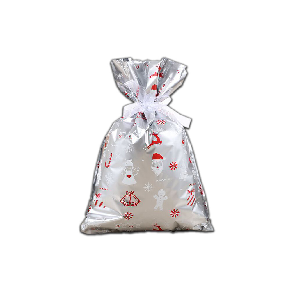 (10Pcs 29*43Cm/11.4*16.9In) Large Christmas 10 Gift Bag With Ribbon Candy Cookie Sack Xmas Packing Wrapping Silver