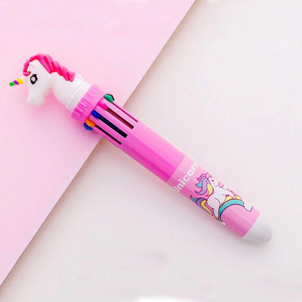 (pink) 10 Colors In 1 Presse Cartoon Unicorn Gel Pen Colorful 0.5mm Ballpoint Pens For Student Stationery
