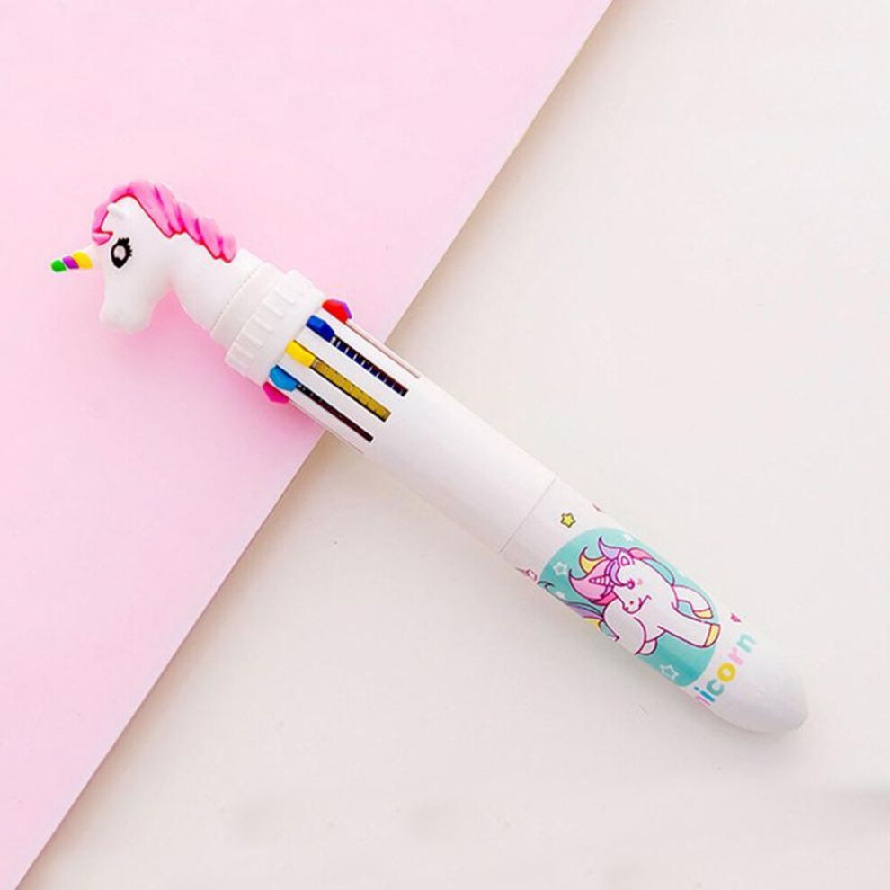 (white) 10 Colors In 1 Presse Cartoon Unicorn Gel Pen Colorful 0.5mm Ballpoint Pens For Student Stationery