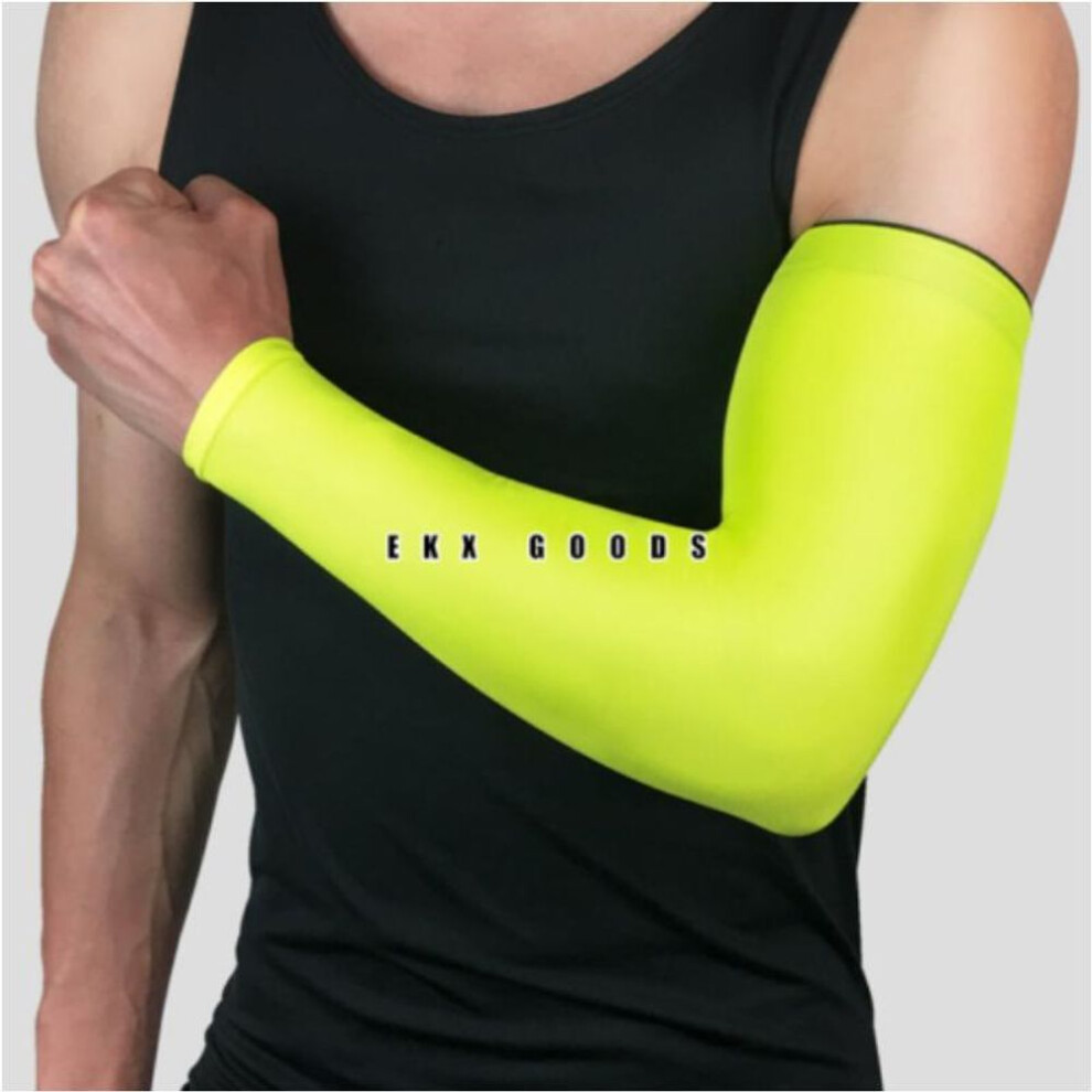 (fluorescent green, L) UV Sun Protection Arm Sleeve - Cooling Compression Sleeves for Men & Women
