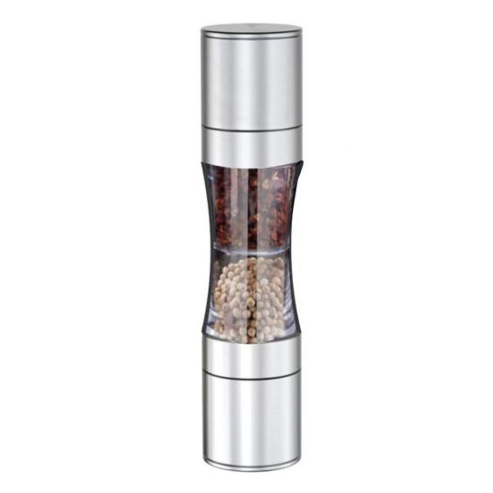 (A) Stainless Steel Salt Grinder Adjustable Coarseness Easy to Clean Double Head 2 in 1 Grinder for Seasoning
