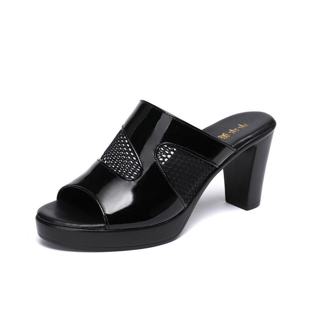 (black, 36) Slipper Female Block Heel Platform Slippers Slides Women High Heels Ladies Office Women&apos;s Summer Shoes Sandals