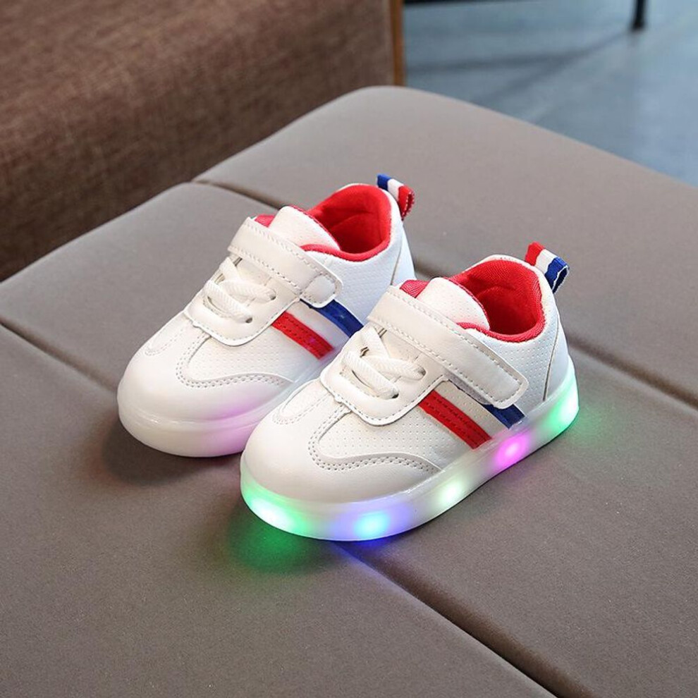 (red, 30) Plus Size  Comfortable Sneaker Baby LED Luminous Non-slip Mesh Walker Children Boys Girls Sneakers